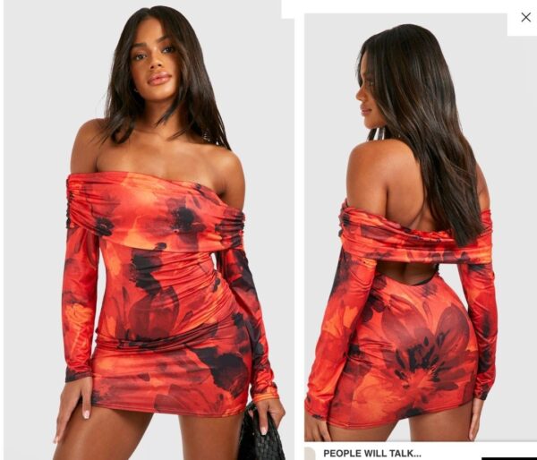 Boohoo cut out back printed mini dress in red floral print