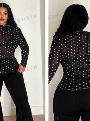 Shein  plus classy  mesh polka dot top  16