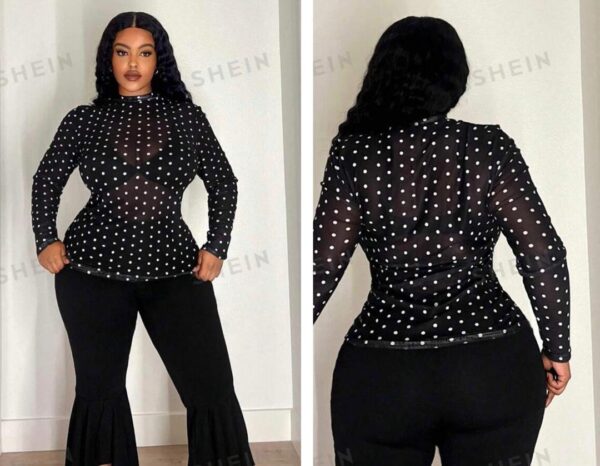 Shein  plus classy  mesh polka dot top  16