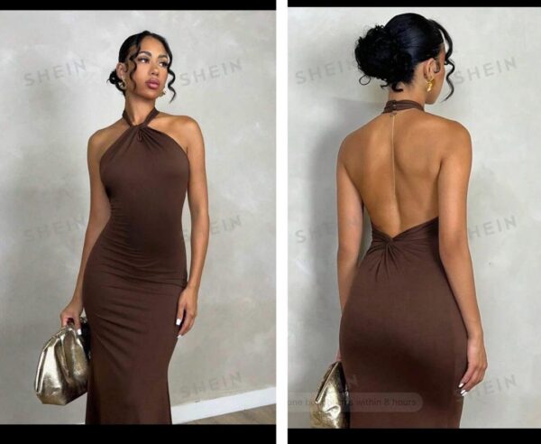 Shein halter backless twist dress in brown 12/14