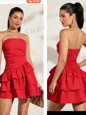 Shein tube ruffle dress in red 12/14