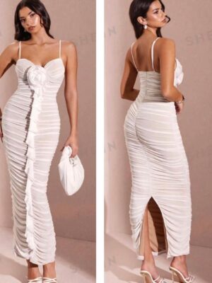 Shein cami ruffle 3d dress in white 10