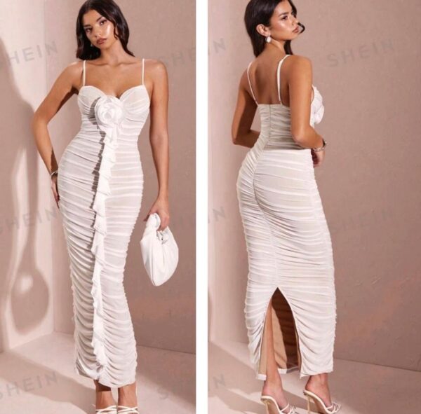 Shein cami ruffle 3d dress in white 10
