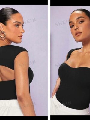 Shein sweetheart top with open back in black 12/14