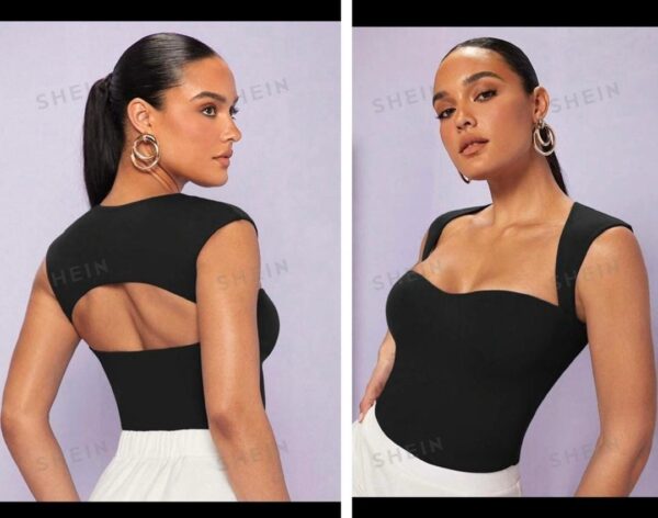 Shein sweetheart top with open back in black 12/14