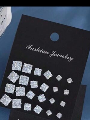 Shein square stud rhinestone earrings in silver 24pcs