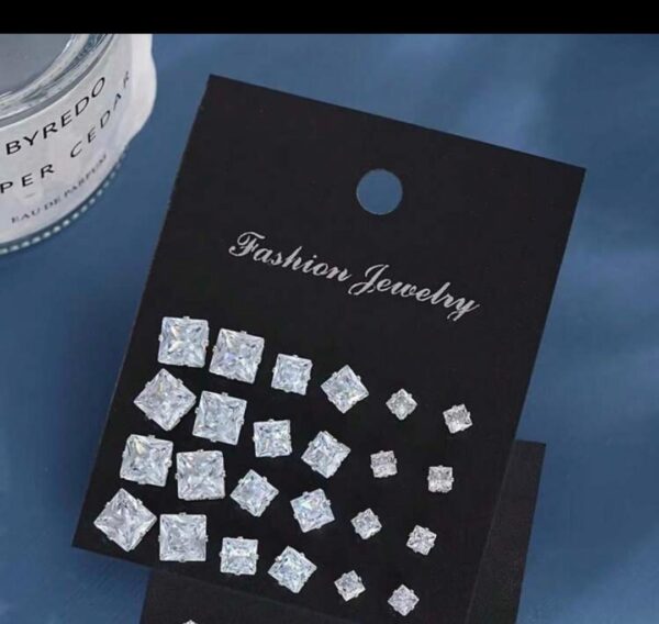 Shein square stud rhinestone earrings in silver 24pcs