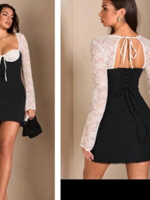 Shein sleeve lacey tie back black/white dress 12/14