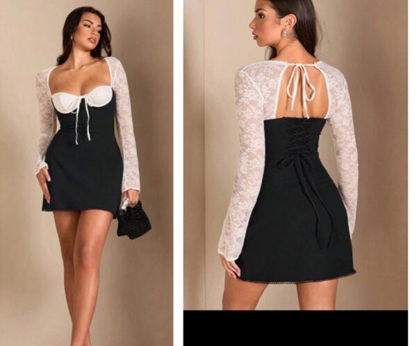 Shein sleeve lacey tie back black/white dress 12/14