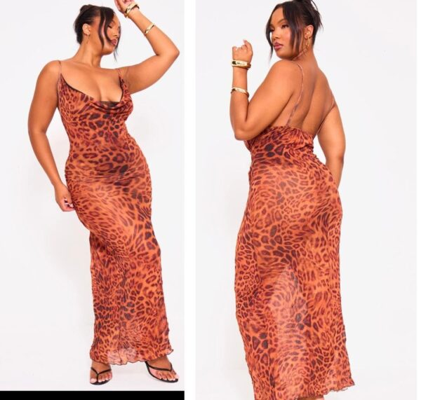 Plt cami plus leopard  crinkle mesh dress in brown 16