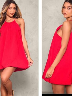 Plt halter puff ball dress in red 12