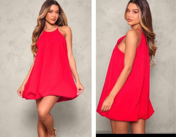 Plt halter puff ball dress in red 12