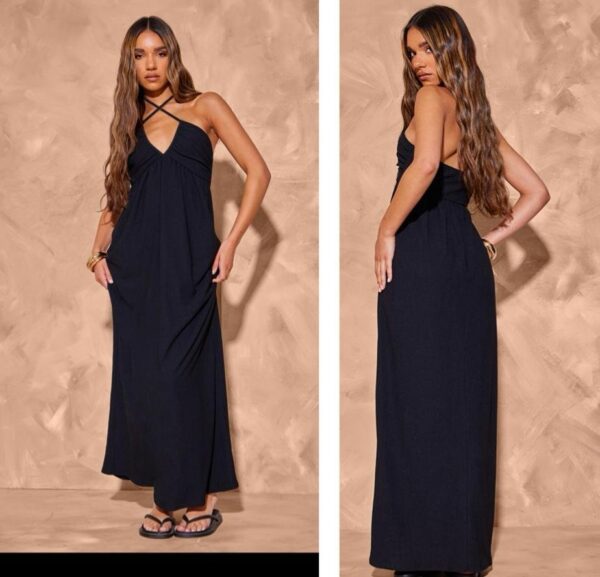 Plt halter cross neck maxi dress in black 12
