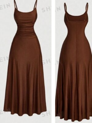 Shein cami shapey flare midi dress in brown 12/14