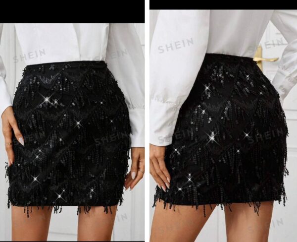 Shein sequin fringe beaded skirt in black 16