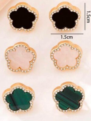 Shein 3pcs earring set in green white & black