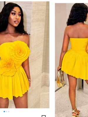 Shein tube elegant 3d rose dress in yellow 12/14