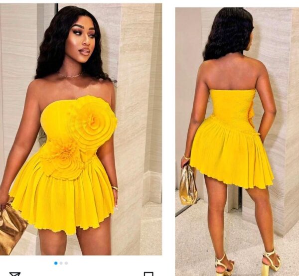 Shein tube elegant 3d rose dress in yellow 12/14