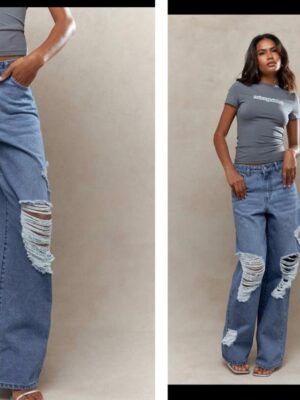 Missguided  faded ripped denim baggy jeans 12/14