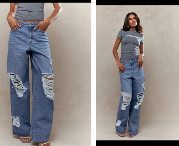 Missguided  faded ripped denim baggy jeans 12/14