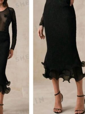 Shein solid skirt layered hip skirt in black 12/14