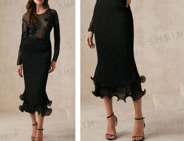 Shein solid skirt layered hip skirt in black 12/14