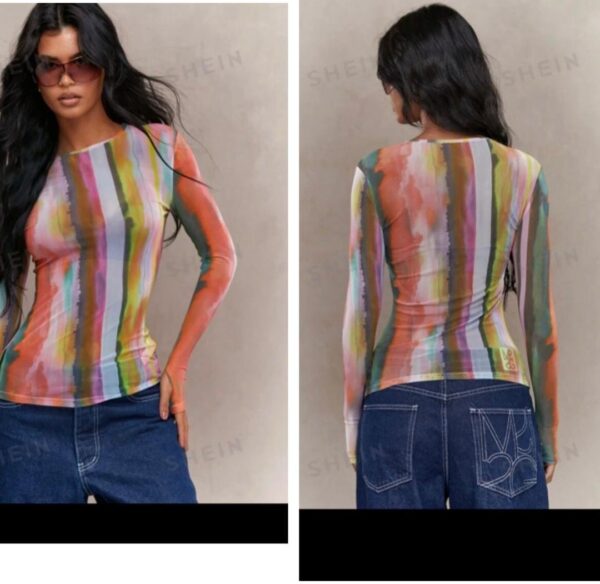Missguided  long sleeve mesh colorful top in multi color 12/14