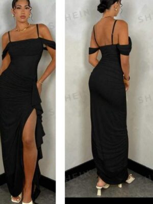 Shein cold shoulder  side high slit dress in  black 12/14
