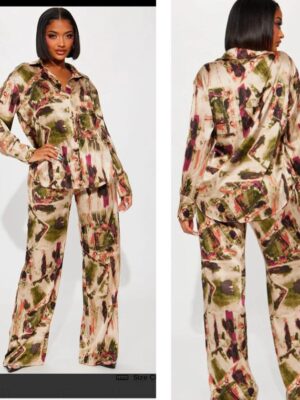 Fashionnova  stepping out satin pant set in olive combo