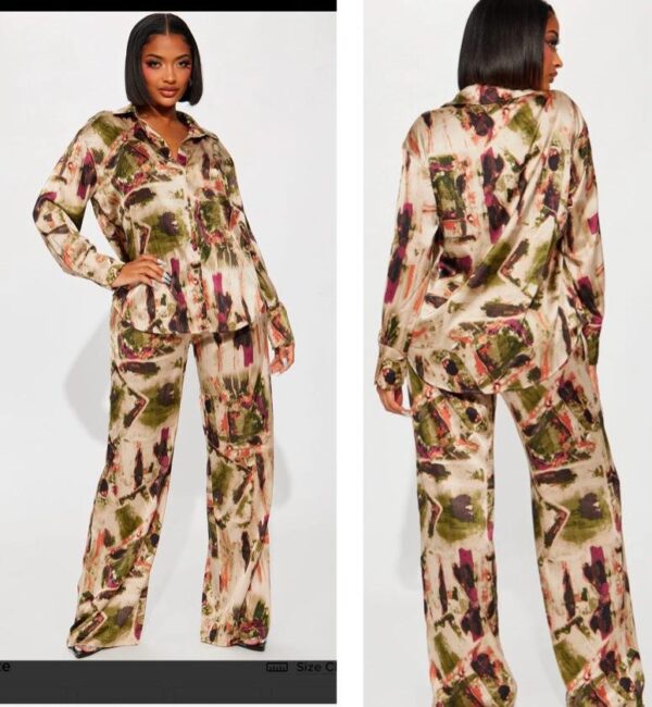Fashionnova  stepping out satin pant set in olive combo