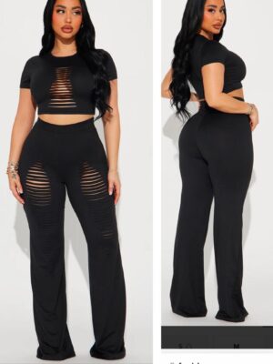 Fashionnova ribbed naughty girl pant set in black L