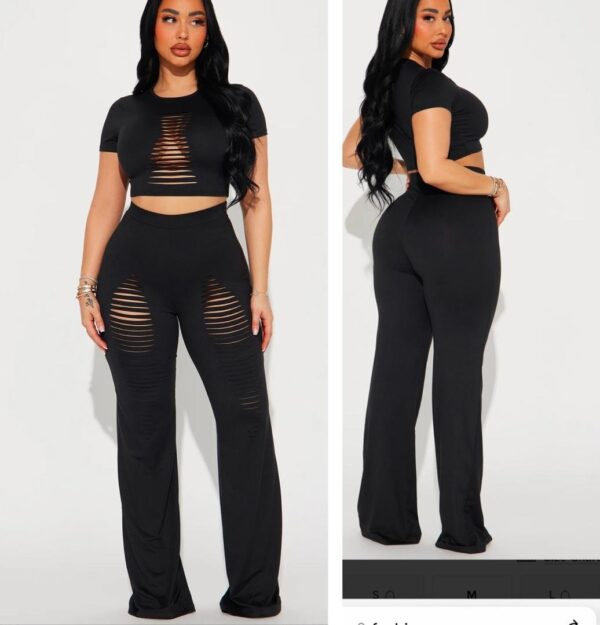 Fashionnova ribbed naughty girl pant set in black L