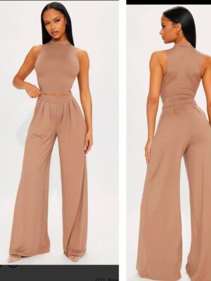 Fashionnova tank endless moment pant set in nude/brown L