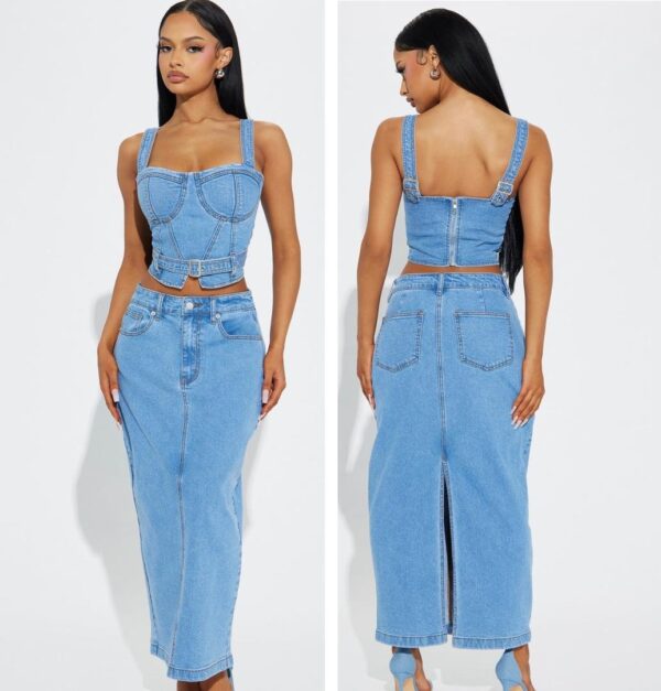 Fashionnova devine washed denim skirt set L