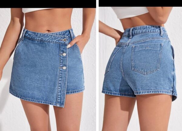 Shein high waist denim light wash skort /skirt with button