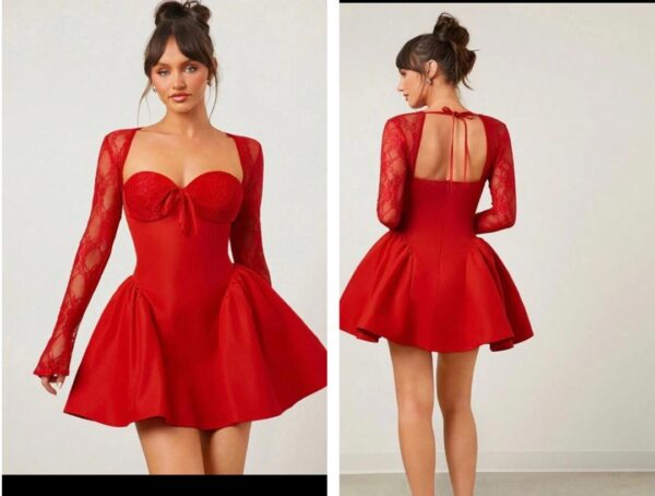 Shein lacey sleeve ball party girlie dress in red 12-14