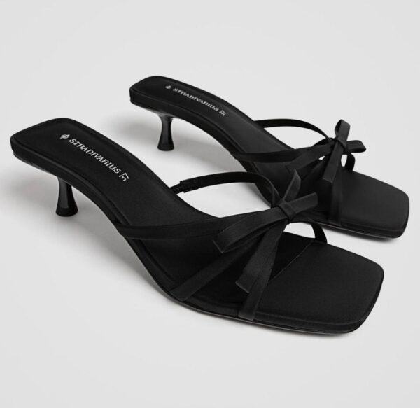 Stradivarius bow mules kitten heels in black 40