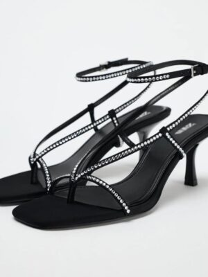 Zara sparkly heeled sling back style sandals in  glitter black 41