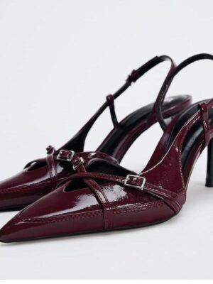 Zara sling back strappy heeled sandals in burgundy 41
