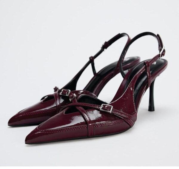 Zara sling back strappy heeled sandals in burgundy 41