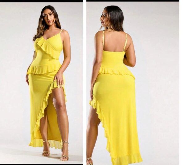 Shein bright yellow cami dress with side slit ruffle