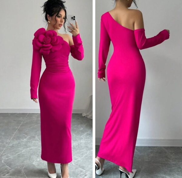 Shein asymetric rose patch work in hot pink midi dress 12/14
