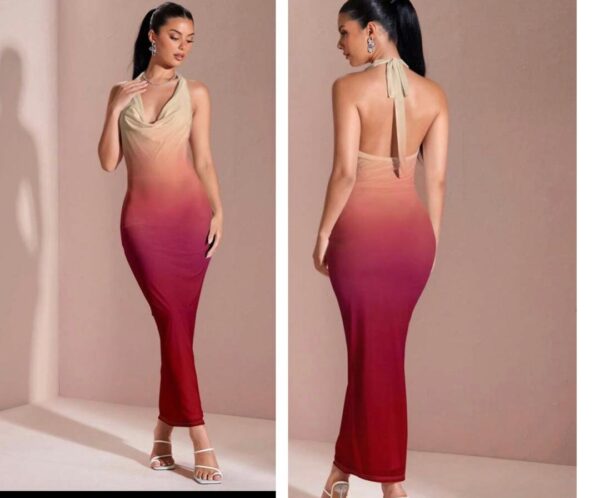Shein halter cowl neck ombre multicolor bodycon dress 12/14