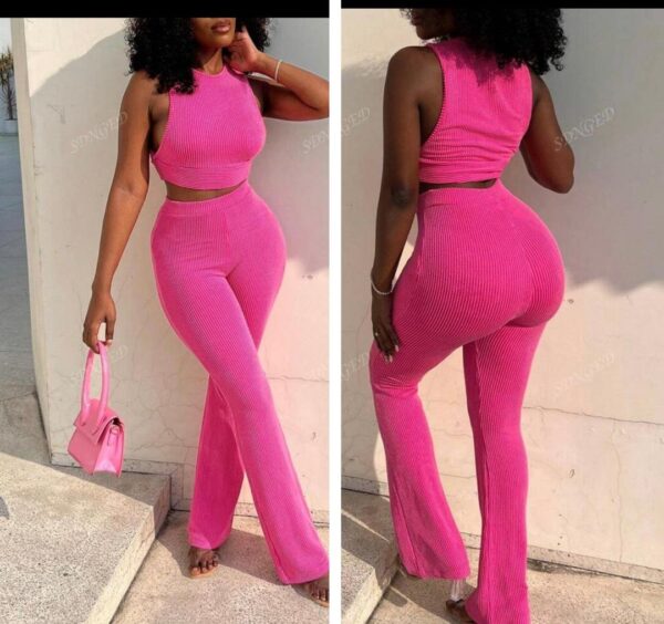 Shein ribbed tank top leggings two piece set in hot pink 10