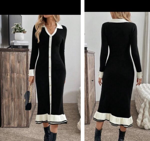 Shein long sleeve collar front button black/white dress 12/14