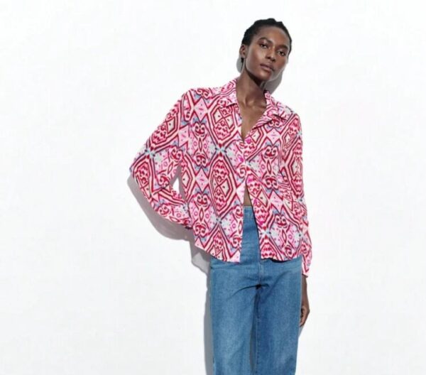 Shein vintage floral red/pink button shirt 16