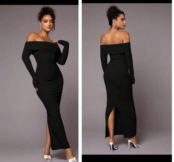Shein off shoulder  sweater long sleeve dress with back slit in black 12/14