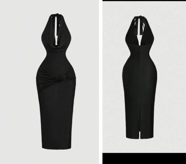 Shein halter cowl neck  tie front midi dress in black  12/14