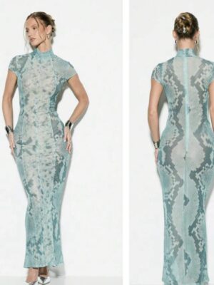 Shein short sleeve mesh maxi dress in light sea green 12/14