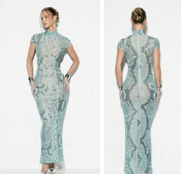 Shein short sleeve mesh maxi dress in light sea green 12/14